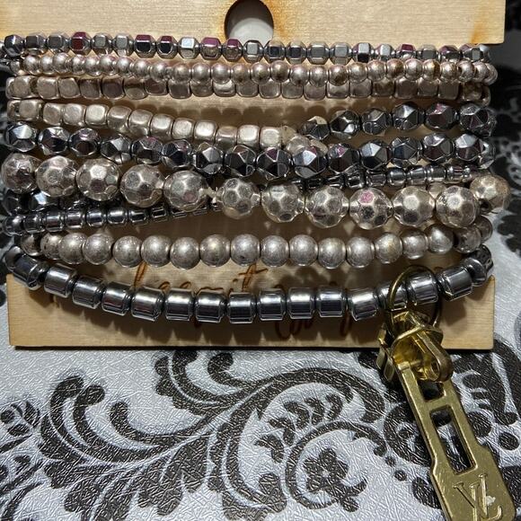 Upcycled LV Zipper silver stack of bracelets - Picture 1 of 2
